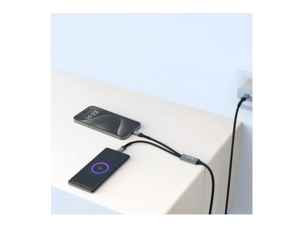 Swissten 2-in-1 USB-C Cable 1.2m – Dual USB-C, 100W Total, Black – view 5