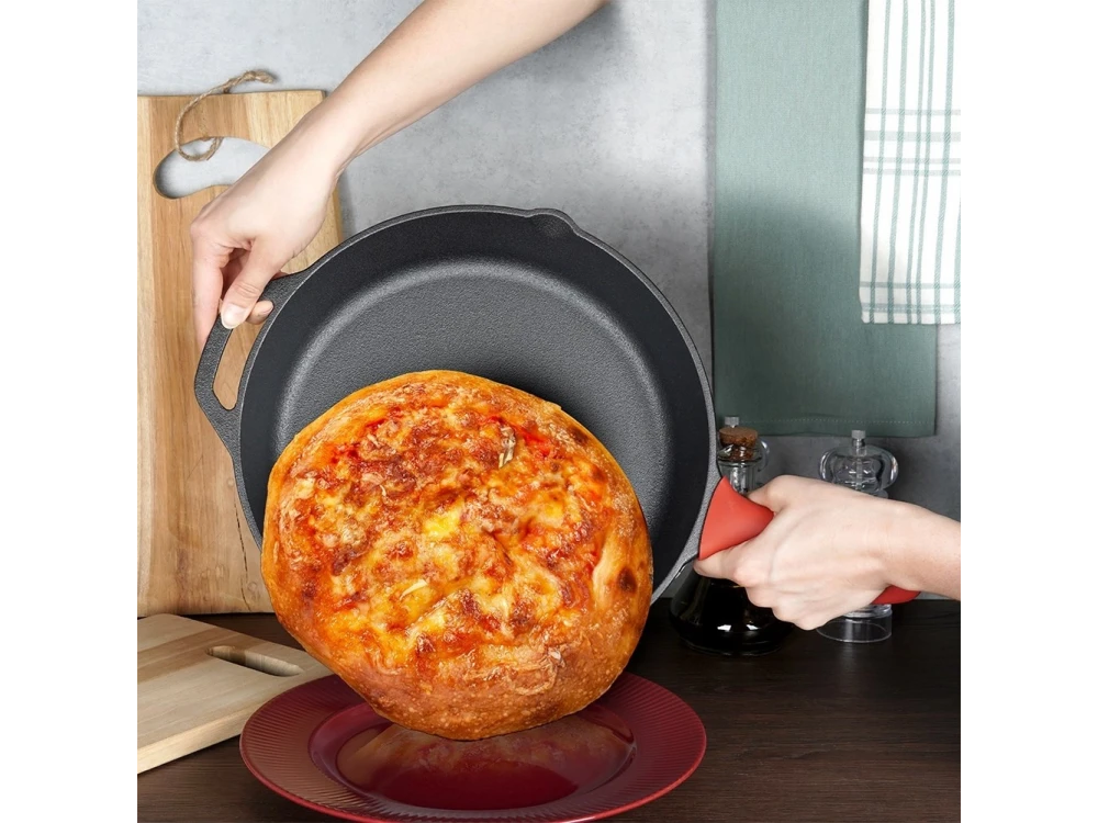 Vilde Premium Cast Iron Skillet 30 cm – Dual-Pour Spouts, Silicone Handle Grip – view 5