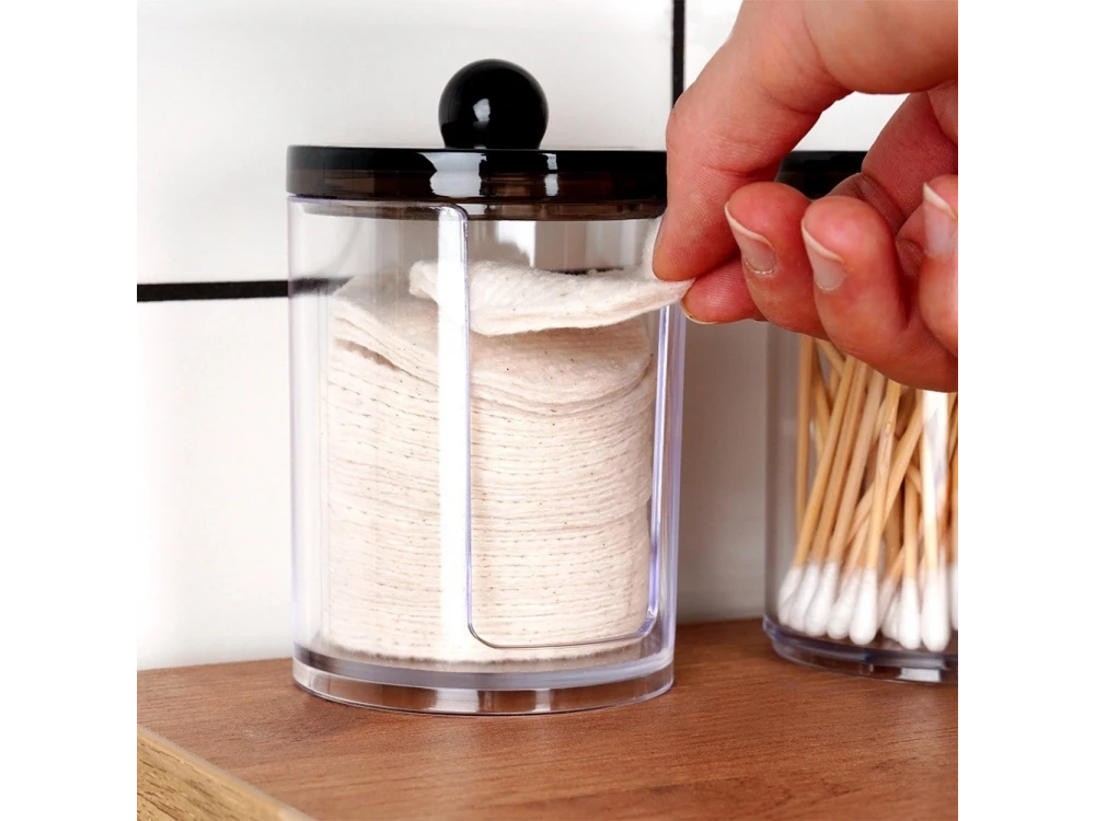 Vilde Set of 2 Acrylic Cotton Bud & Pad Holders with Black Lid – view 5