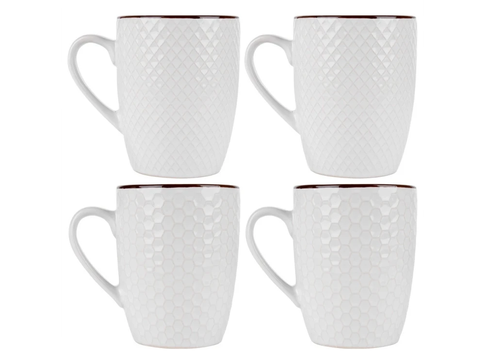 Vilde Premium Ceramic Mugs White – Set of 4, 400ml, Embossed Design, Gift Box – view 5