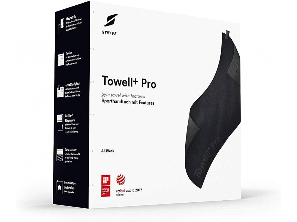 Stryve Towell+ Pro Sports Towel 105×42.5 cm – Magnetic Clip, Storage Pocket, All Black – view 5