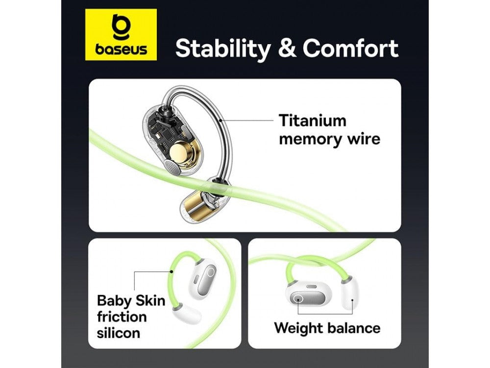 Baseus Eli Sport 1 PM20A Open-Ear Bluetooth Earbuds – Sweat-Resistant, Charging Case, Aurora Green – view 5