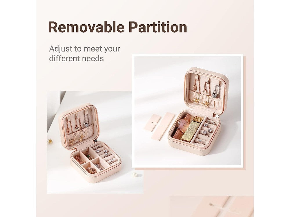 AJ Portable Jewellery Box Case 10x10x5cm – PU Leather, Pink – view 5