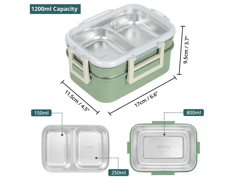 AJ O-Bento 2-Tier Insulated Lunch Box 1200ml – SUS304, Green/Khaki – view 5