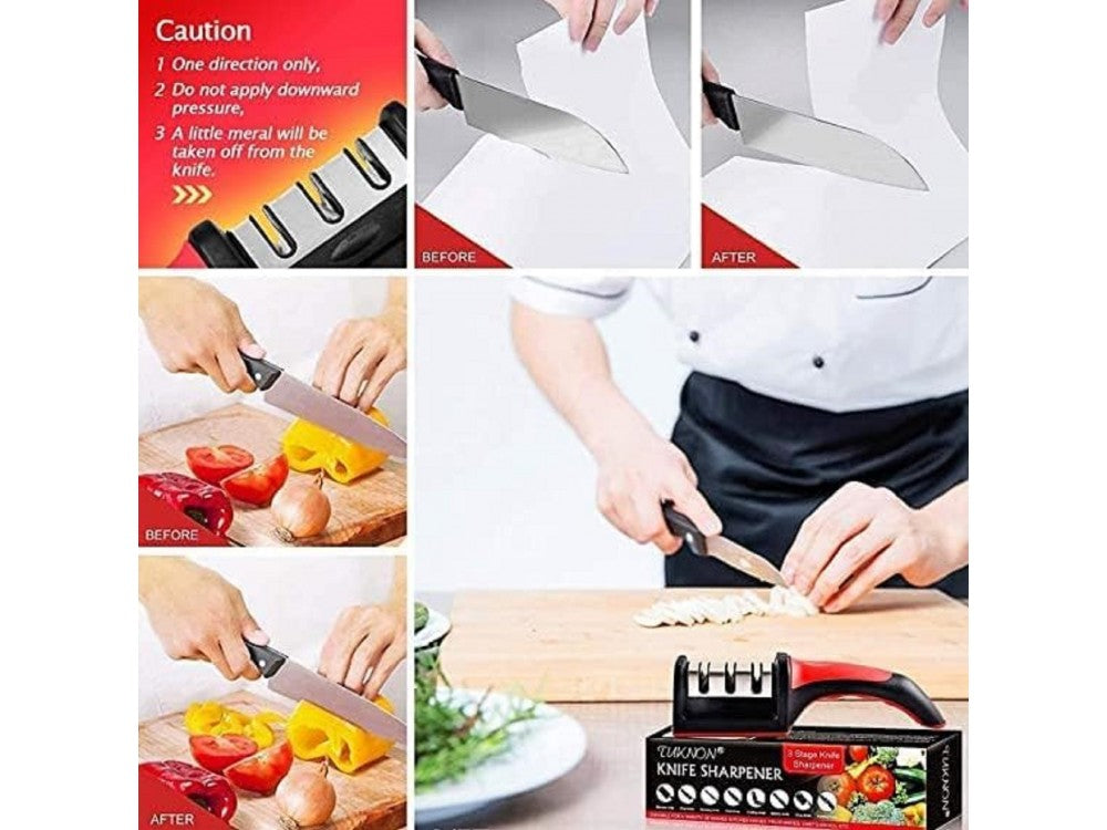 AJ 3-in-1 Kitchen Knife Sharpener – Hand-Held, 3 Stages, Black/Red – view 5