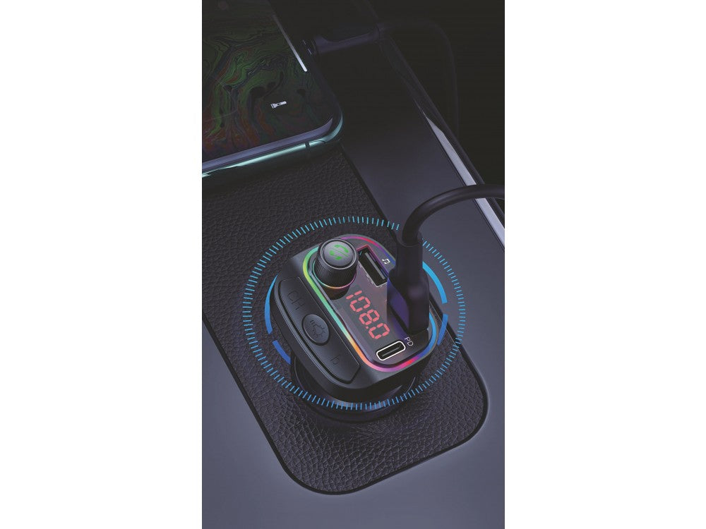 Swissten Bluetooth 5.3 FM Transmitter & 15W Car Charger – LED Display, RGB Lighting, 2× USB – view 5