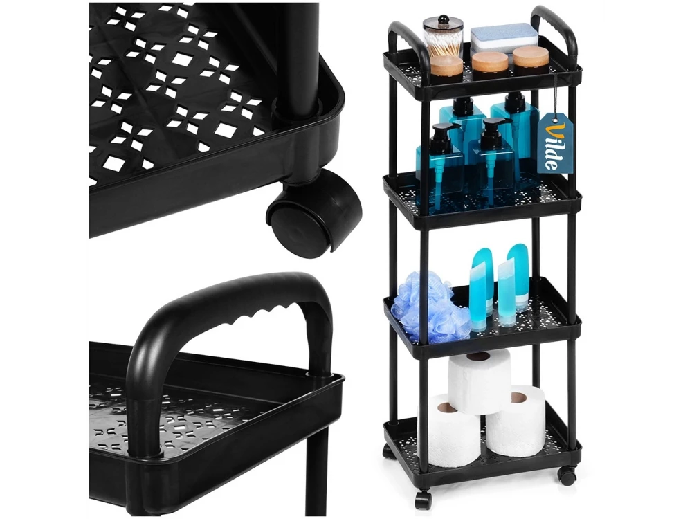 Vilde 4-Tier Storage Trolley Cart 86x30x21cm with Wheels – Black – view 6