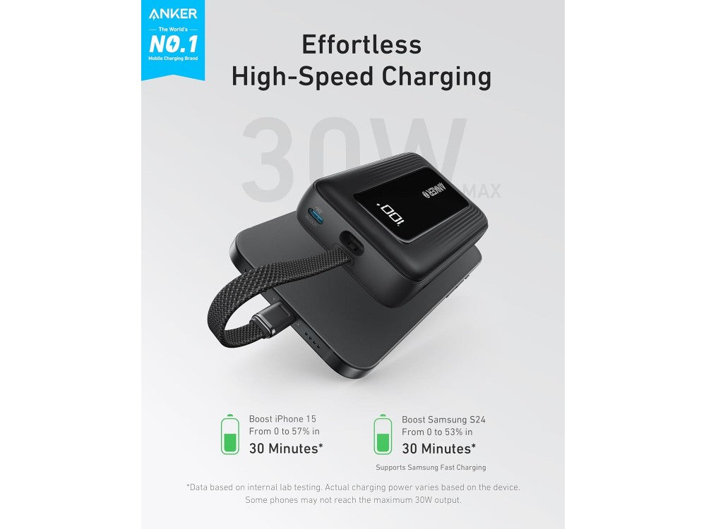 Anker Zolo Power Bank 10000mAh 30W – USB-A, USB-C & Built-In USB-C Cable, Black – view 6