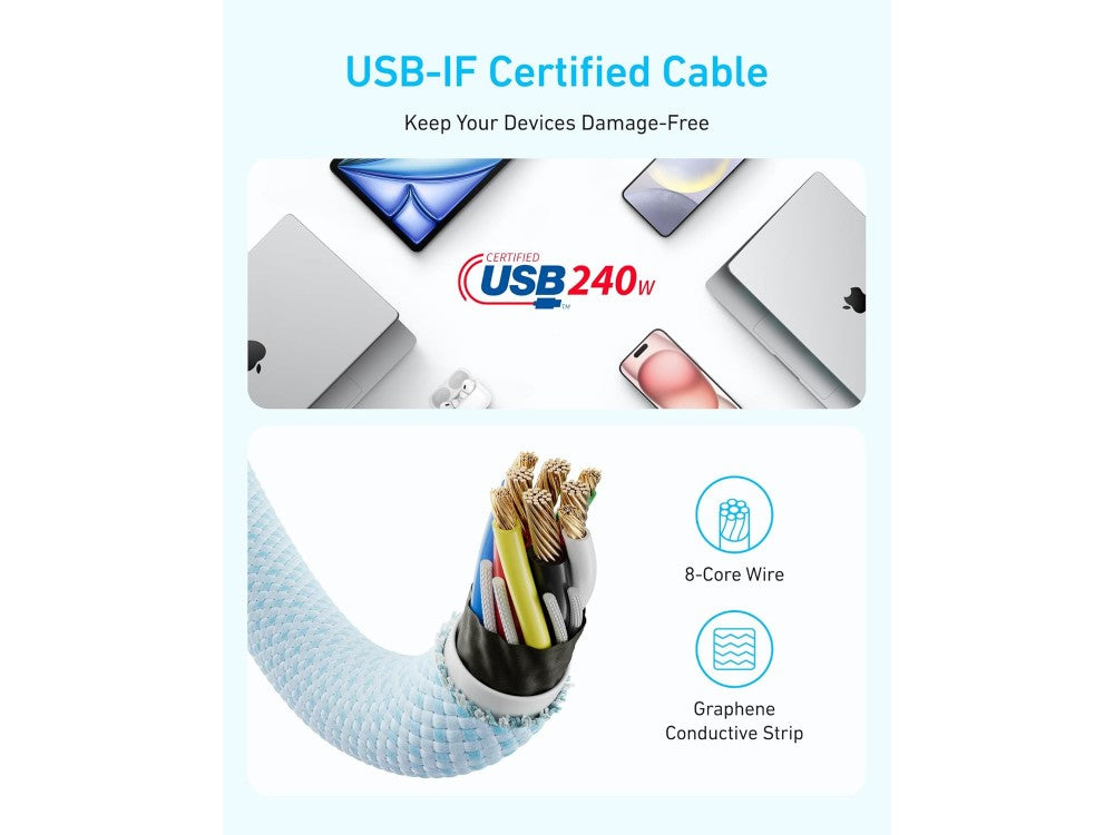 Anker Zolo USB-C to USB-C Cable 1.8m – 240W USB-IF Certified, Nylon Braided, Black – view 6