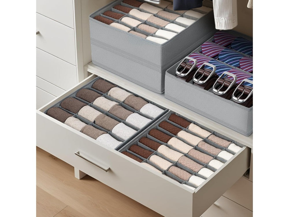 AJ 2-Pack Fabric Foldable Drawer Organizer for Socks & Underwear 24 Cells, 32×32×10cm – Grey – view 6