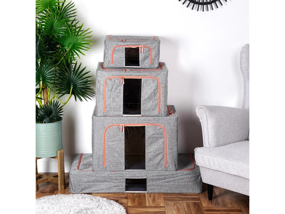 Vilde Fabric Storage Bag 68L 95×45×16cm with 2 Openings, Window & Metal Frame – Grey – view 6