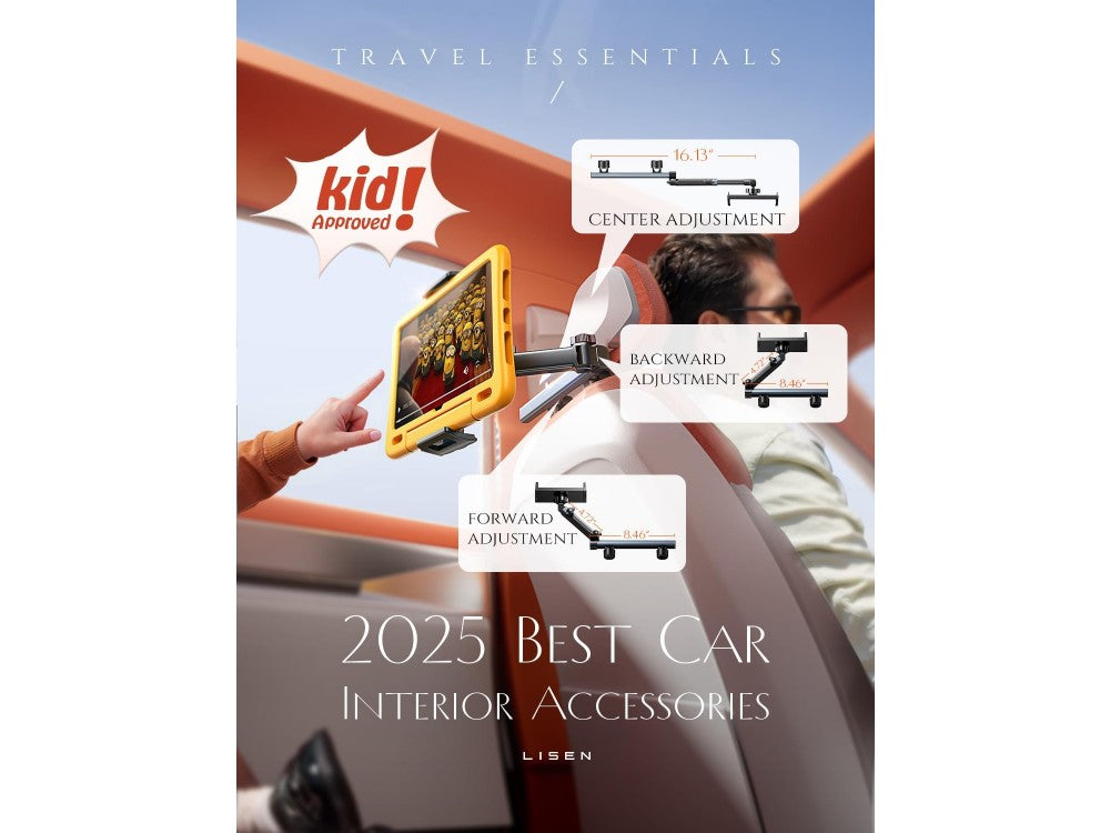 Lisen 2E547 Tablet & Phone Car Headrest Holder – 360° Rotation, Extendable Arm, Black – view 6