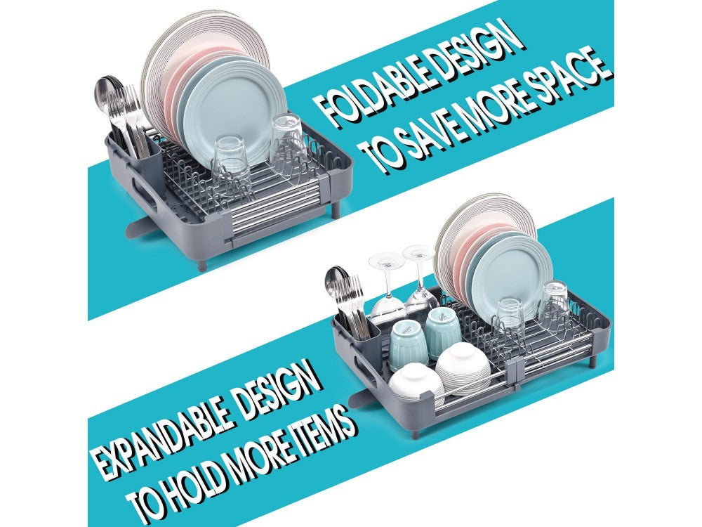 AJ Extendable Dish Rack 32-49 x 34 x 11 cm – Sink Drying Rack with Cutlery Holder, Dark Grey – view 6