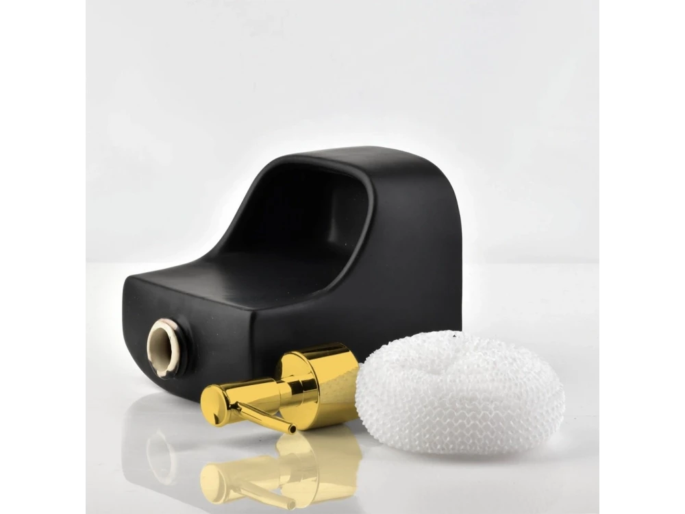 Vilde Ceramic Kitchen Soap Dispenser 400 ml – with Sponge Holder, Sponge Included, Black – view 6