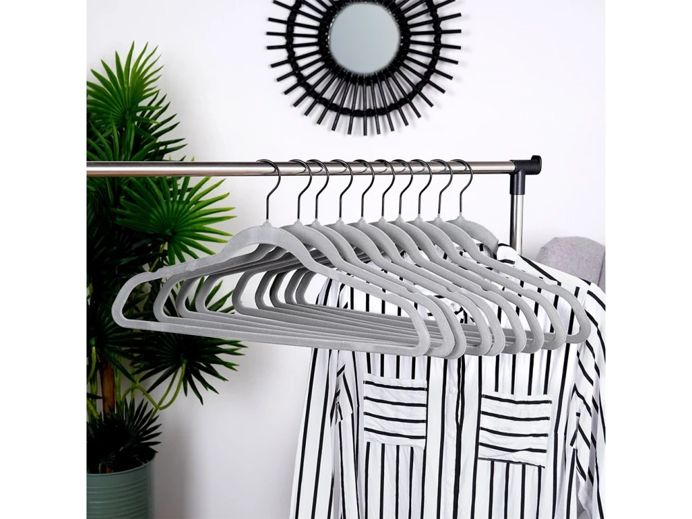 Vilde Velvet Clothes Hangers Set of 10 – Non-Slip, Swivel Hook, Grey – view 6