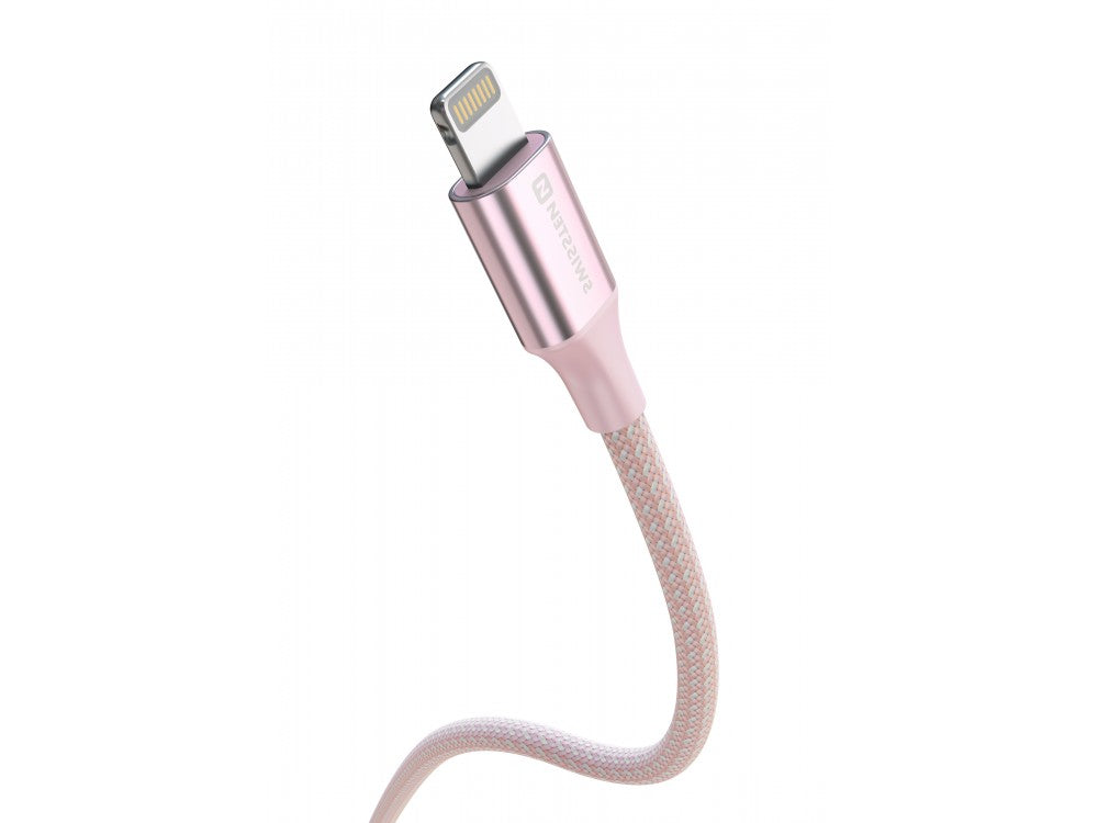 Swissten Durable Textile II USB-C to Lightning Cable 1.5m 30W – Nylon Braided, Pink – view 6