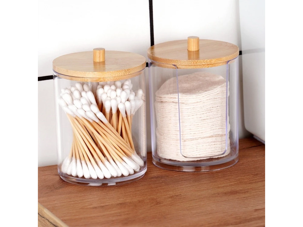 Vilde Cotton Swab & Cotton Pad Holder with Bamboo Lid – Clear Acrylic Bathroom Organizer – view 6
