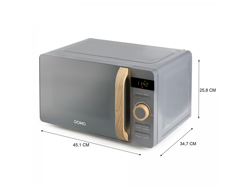 DOMO Wood You Solo Microwave Oven 20L 700W – Mirror Glass, Wood-Look, Matt Grey – view 6