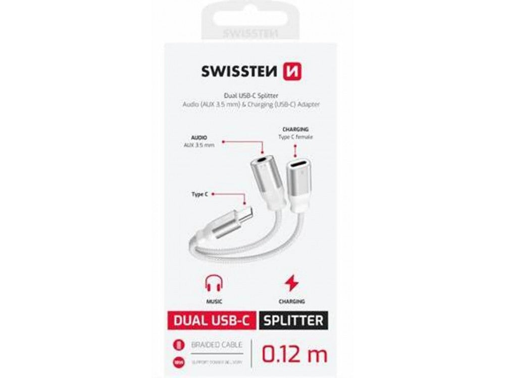 Swissten USB-C to 3.5mm Female + USB-C Female Audio Splitter Cable 25cm Braided – view 6