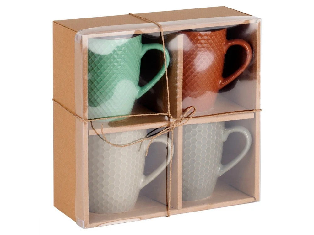Vilde Premium Ceramic Mugs – Set of 4, 400ml, Embossed Design, Gift Box – view 6