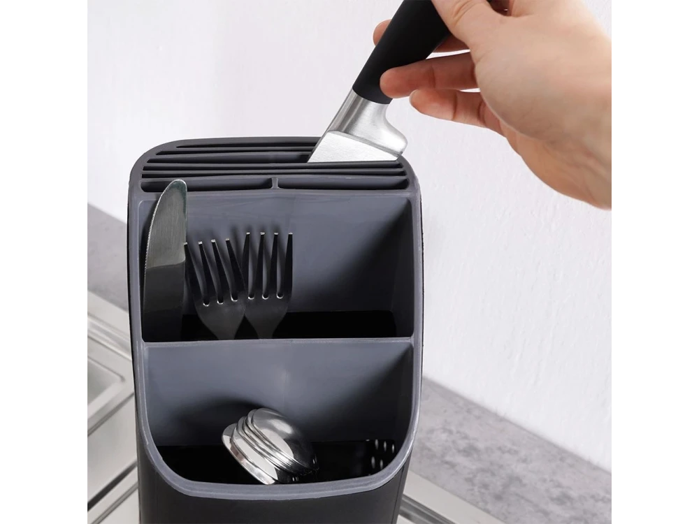 Vilde Cutlery Drainer 3 Compartments + Knife Slot 14×14cm – Black – view 6