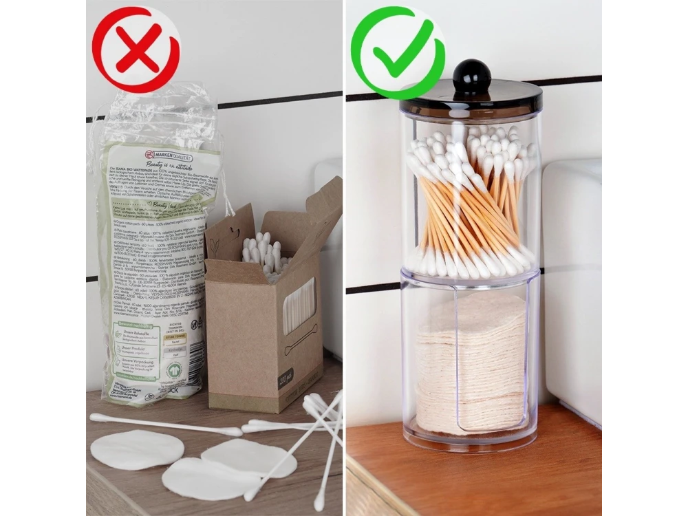 Vilde 2-Tier Cotton Swab & Pad Container with Black Lid – Stackable Acrylic Organizer – view 6