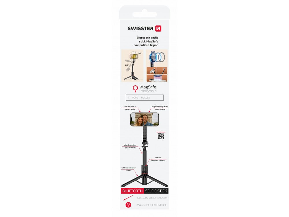 Swissten Bluetooth MagSafe Selfie Stick & Tripod with Remote – 105cm Extendable, for Smartphones up to 7.2" – view 6