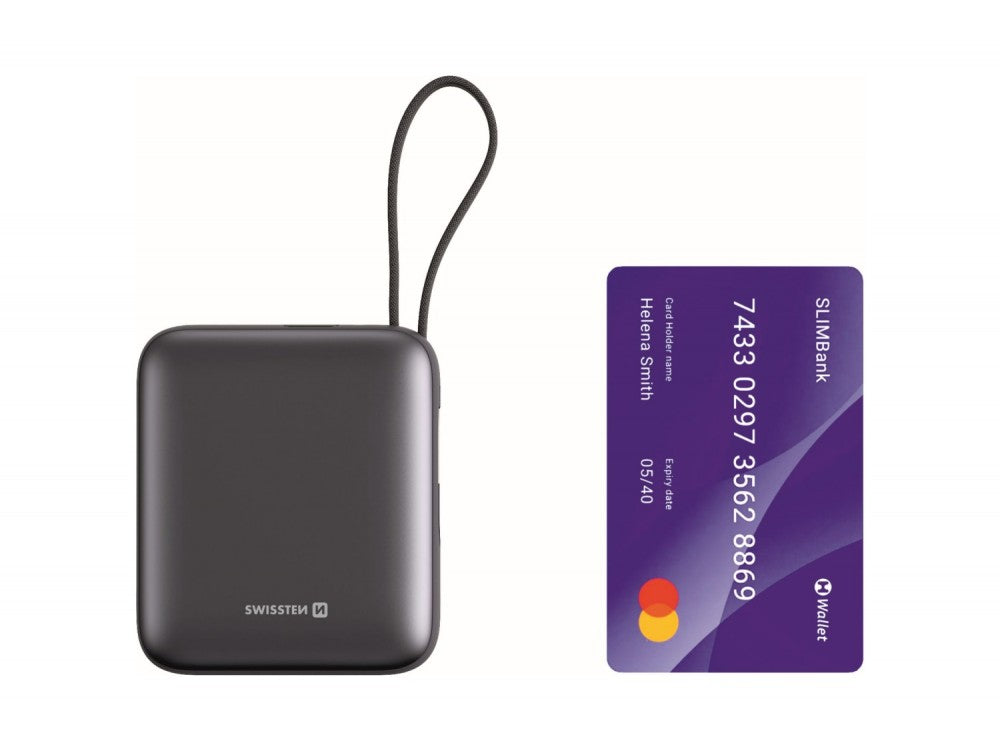 Swissten Space Power Bank 10000mAh 35W – LCD Display, USB-C + Built-in USB-C Cable, Silver – view 6