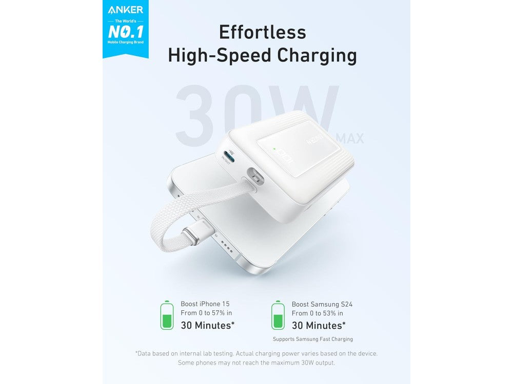 Anker Zolo Power Bank 10,000mAh 30W – Built-in USB-C Cable + USB-A/USB-C Ports, White – view 6