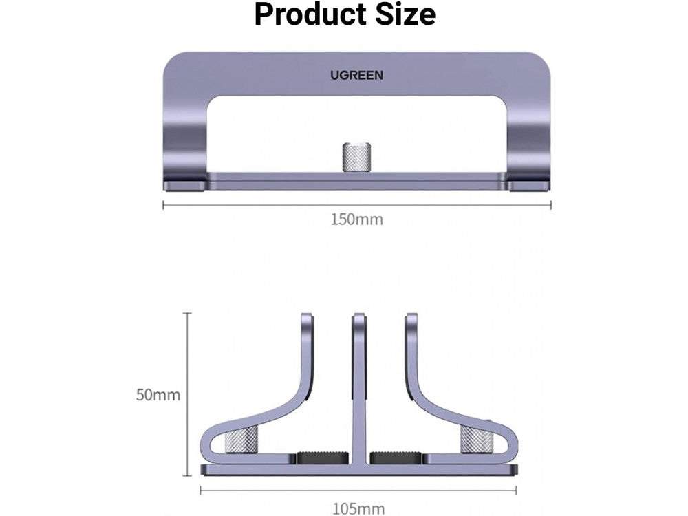 Ugreen Double Vertical Laptop Stand – Aluminium, 2 Slots, Adjustable Width, up to 17.3" / 5 kg, Grey – view 6