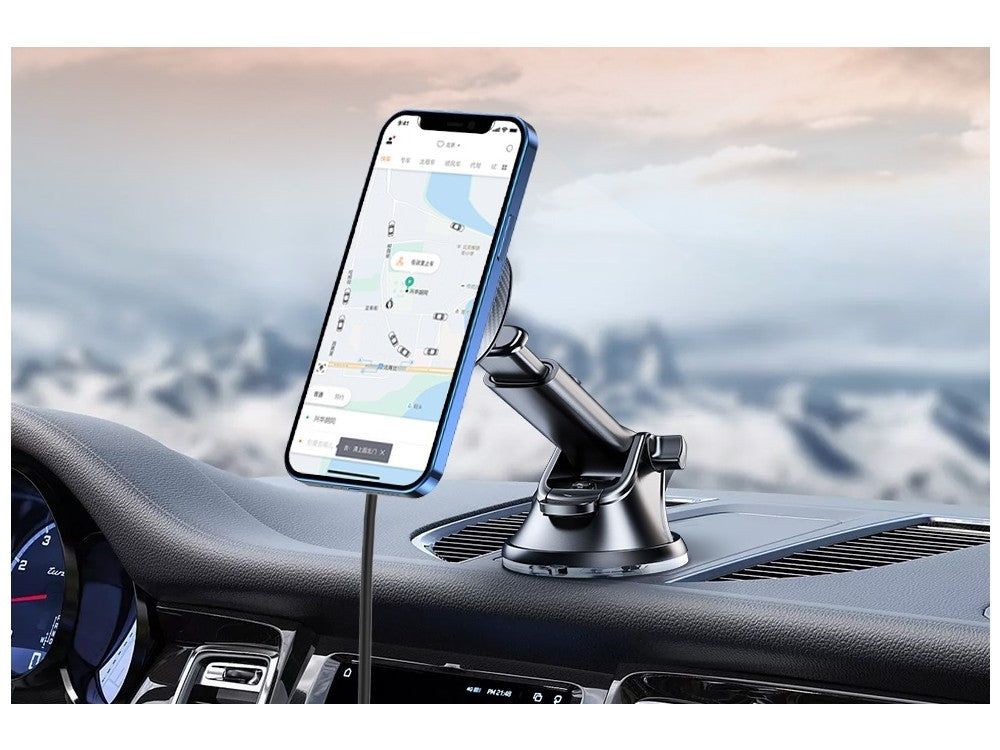 Swissten Magnetic Car Phone Mount – 15W MagSafe Qi Wireless Charger, Dashboard / Windshield – view 6