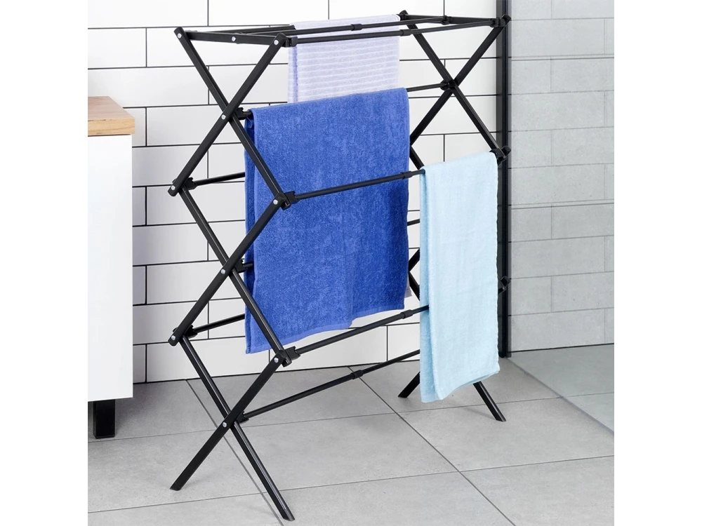 Vilde Vertical Folding Floor Drying Rack 3-Tier 47-78×94cm – Metal, Black – view 6