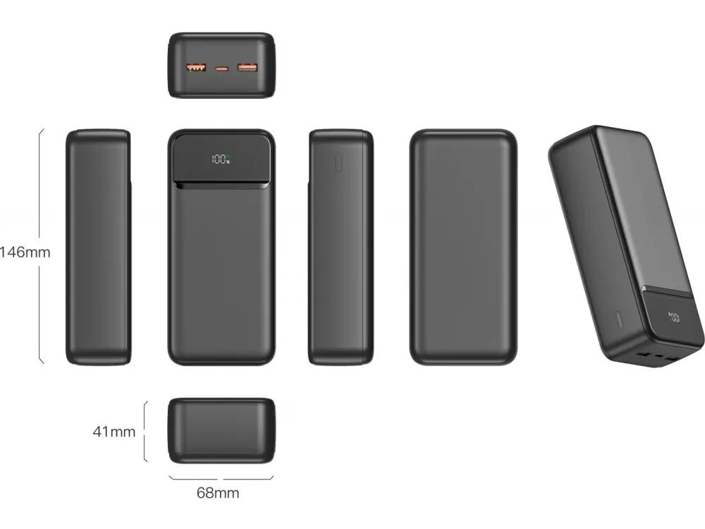 Swissten Power Line II 30000mAh 22.5W PD Power Bank – 3 Ports, LED Display, Black – view 6