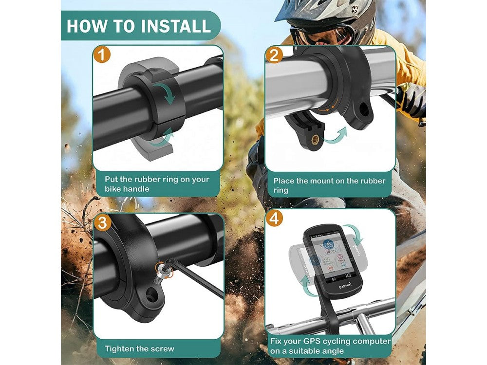 TUSITA Bicycle GPS Mount 25.4/31.8mm – Garmin Edge, XOSS G/G+, iGPSPORT + Light Mount, Black – view 6