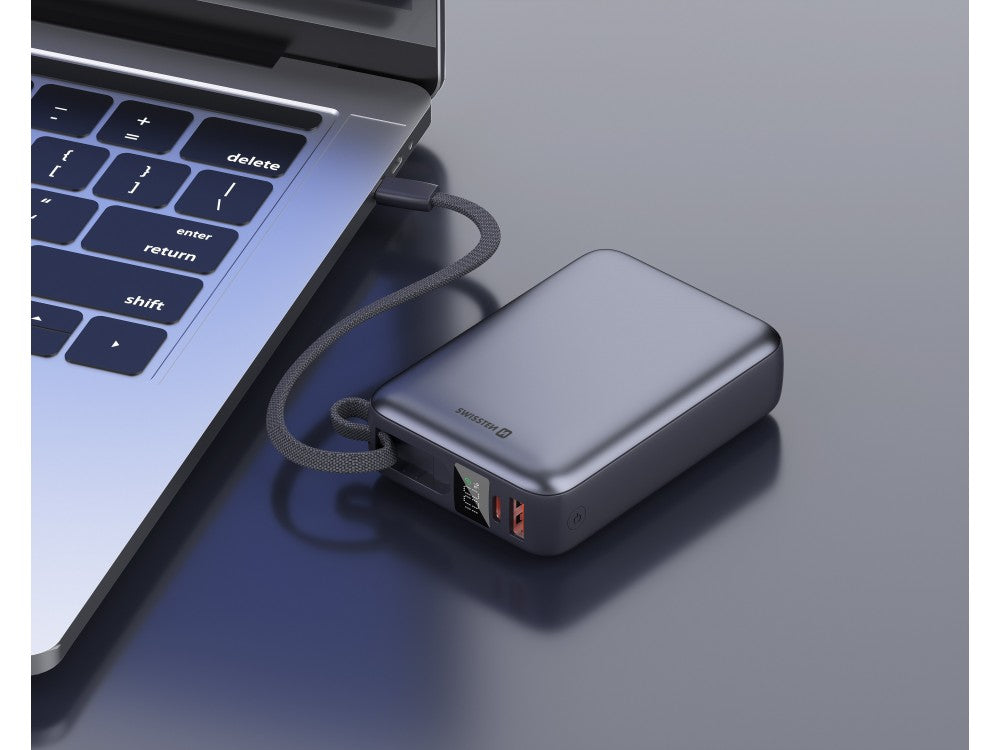 Swissten Space Power Bank 20000mAh 45W with USB-A, USB-C + Built-in USB-C Cable – Black – view 6