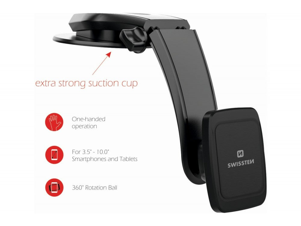 Swissten S-GRIP M5-R1 Magnetic Car Holder – 6 Magnets, Suction Cup, Tablet & Phone, Black – view 6