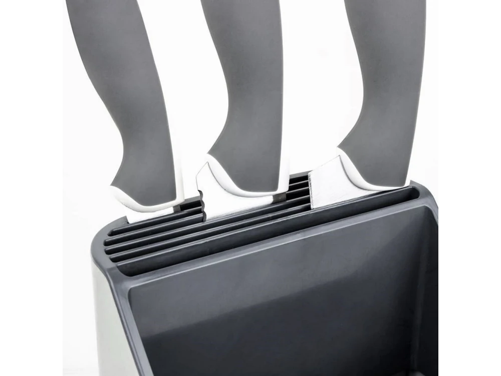 Vilde Cutlery Drainer / Holder with 3 Compartments + 7 Knife Slots, 14×14×23 cm – White / Grey – view 6