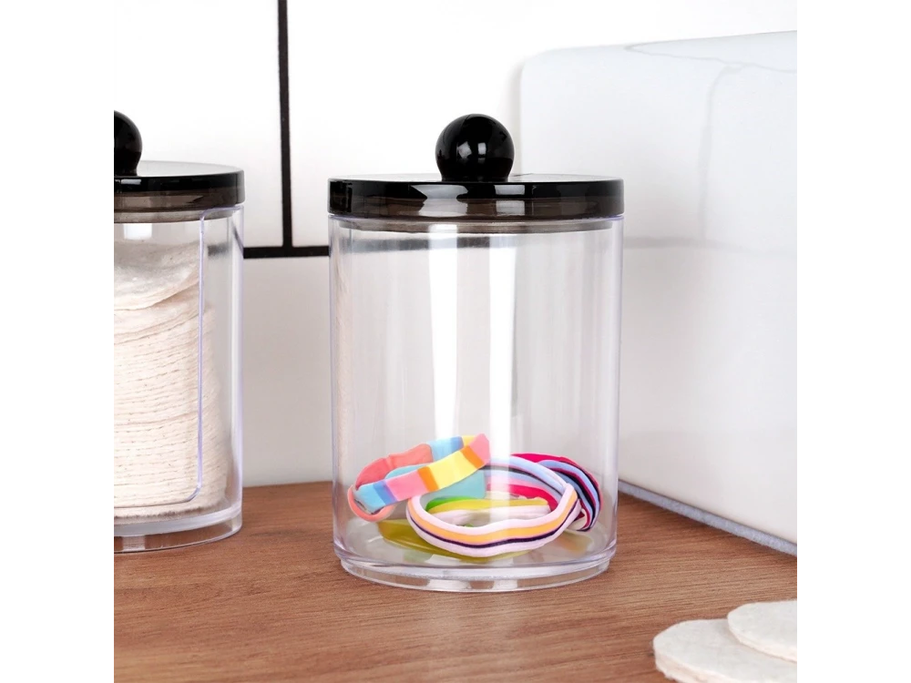 Vilde Set of 2 Acrylic Cotton Bud & Pad Holders with Black Lid – view 6