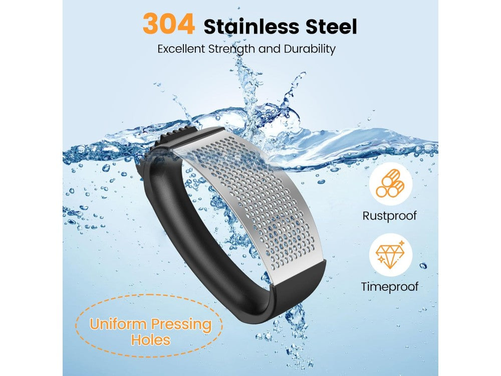 AJ Garlic Press – Stainless Steel 304 with Silicone Grip, Black – view 6
