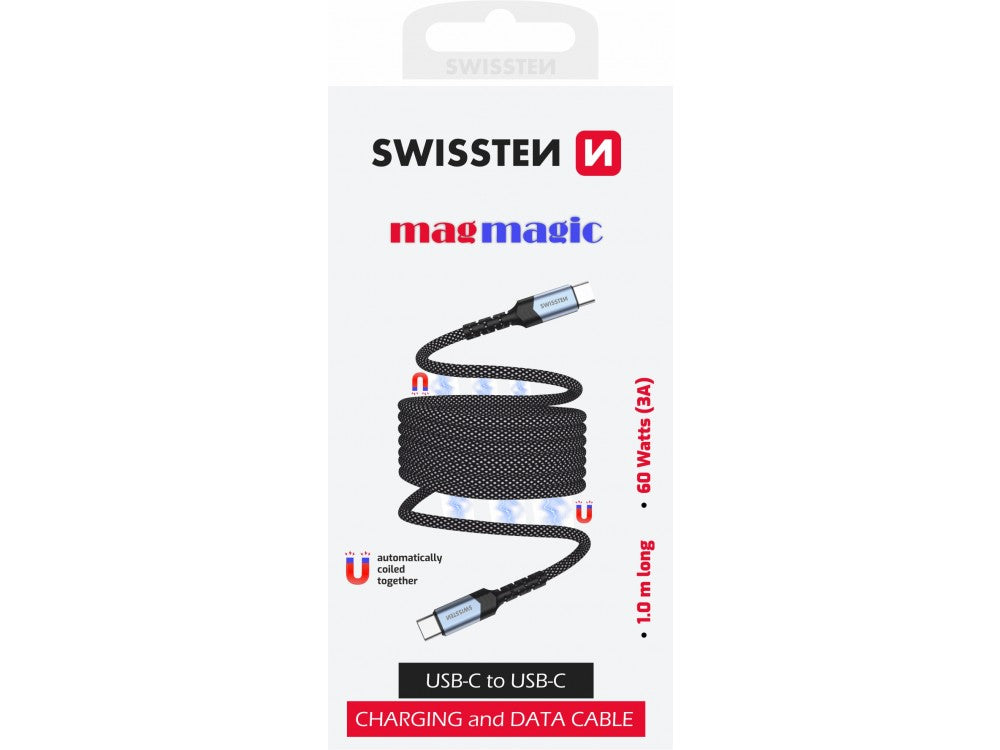 Swissten Braided Magnetic USB-C to USB-C Cable 1m – Nylon, Black – view 6