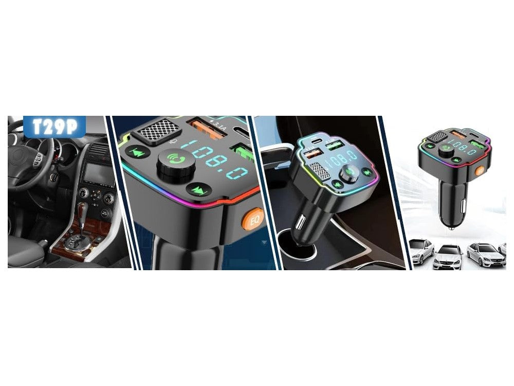 AJ FM Transmitter Bluetooth Handsfree Car Charger PD 20W – LED Display, RGB, 2 USB – view 6