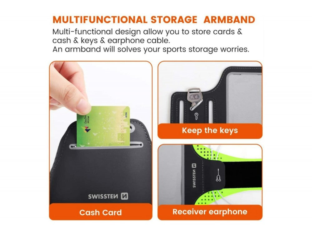Swissten Armband Case 7" – Waterproof Running Armband with Key Pocket, Black – view 6