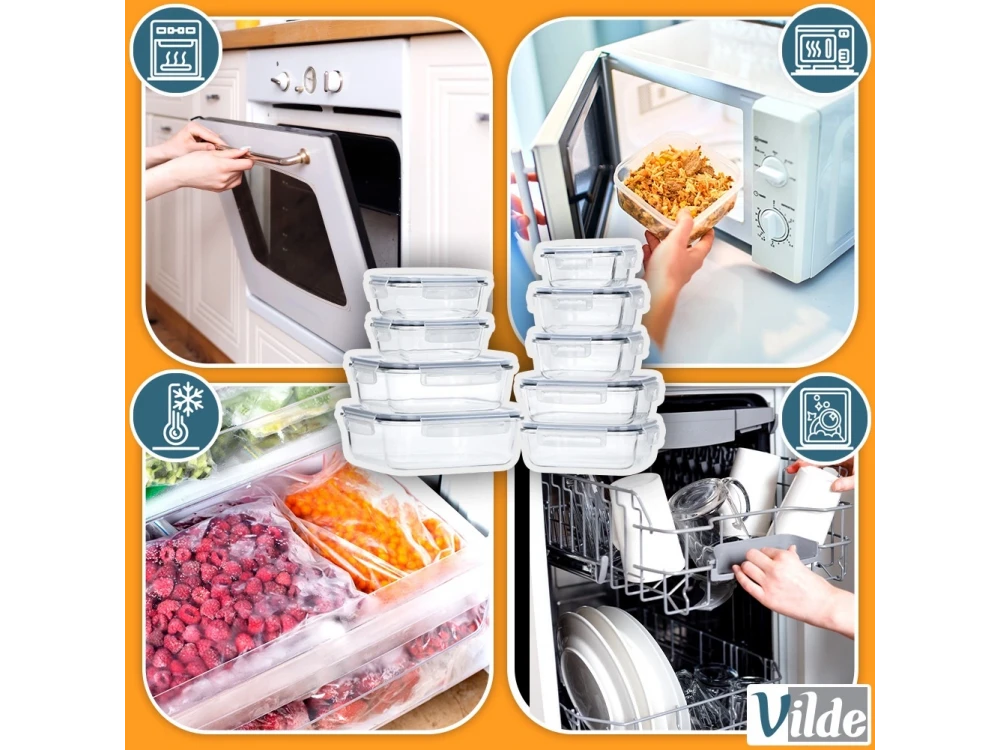 Vilde Premium 9-Piece Glass Food Container Set – 310ml to 1520ml, Airtight, Heat-Resistant – view 6