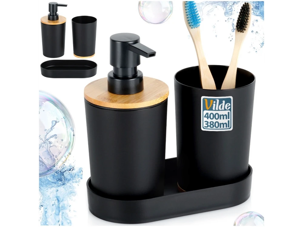 Vilde 3-Piece Bamboo Bathroom Accessory Set – Soap Dish, Toothbrush Cup, Black Finish – view 6