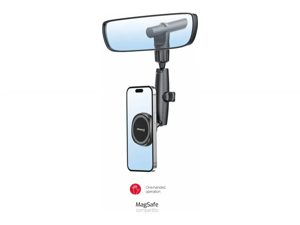 Swissten Rearview Mirror Magnetic Car Phone Holder – MagSafe Compatible, Adjustable, Black – view 6