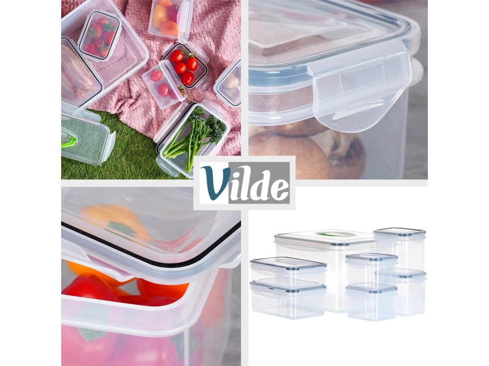 Vilde Food Storage Containers Set of 7 – BPA-Free, Airtight, 670ml to 8200ml, Clear with Carry Handle – view 6