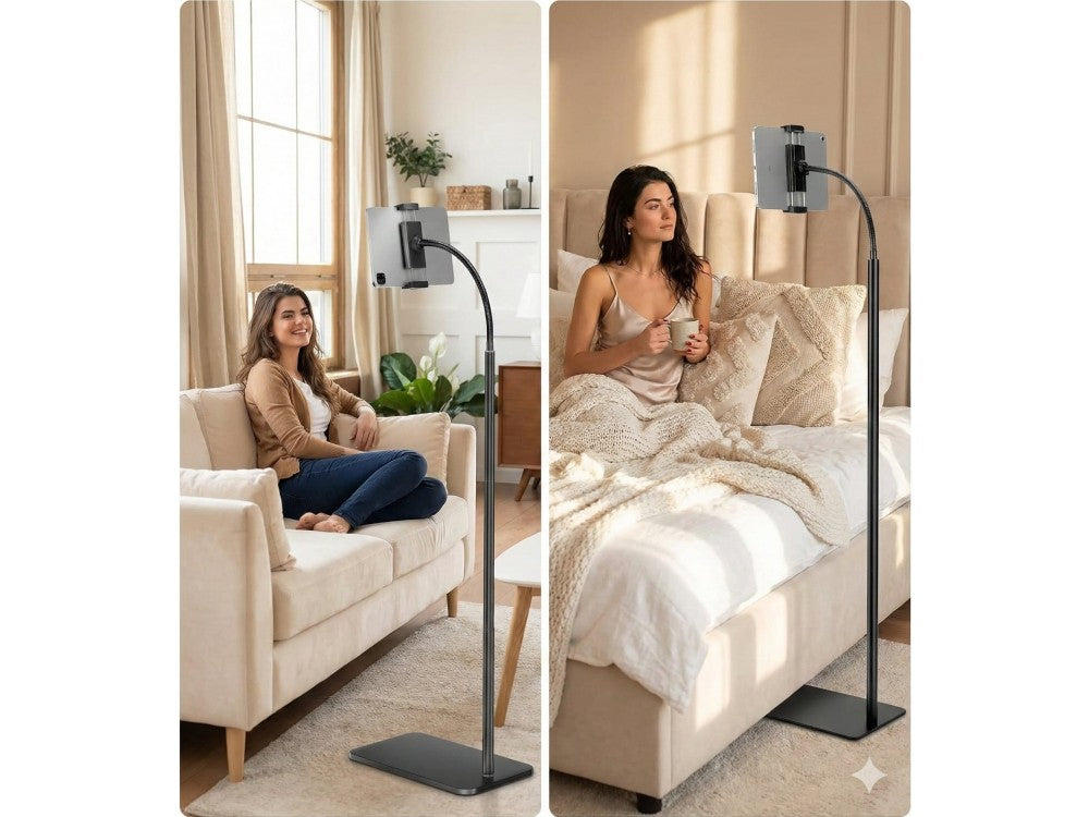 AJ Tablet Floor Stand – Gooseneck Flexible Arm, Adjustable Height, Black – view 6