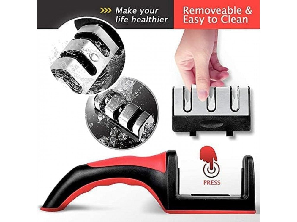 AJ 3-in-1 Kitchen Knife Sharpener – Hand-Held, 3 Stages, Black/Red – view 6