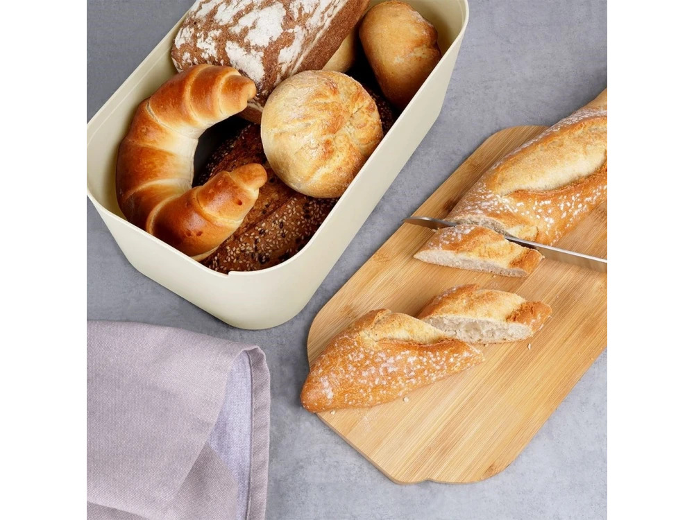 Vilde Premium Bread Bin with Bamboo Cutting Board Lid 33x18.5x12 cm – Cream – view 6