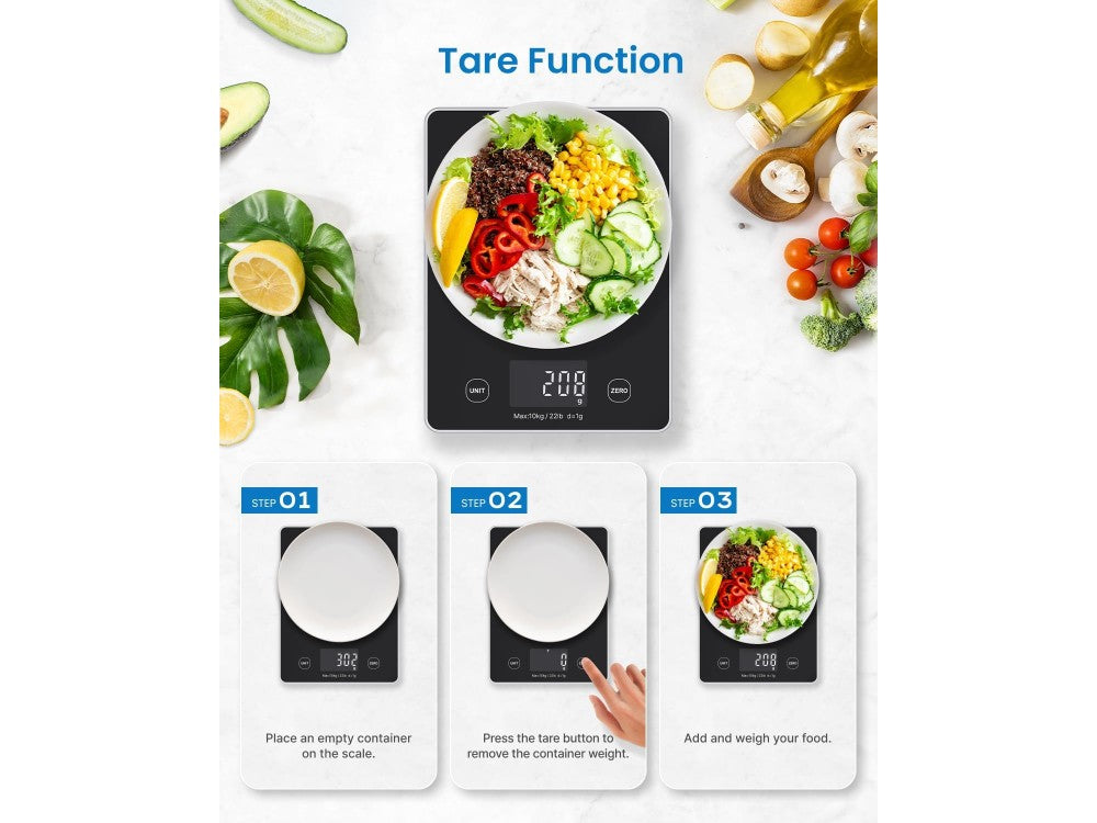 Renpho Calibra 1L Smart Digital Kitchen Scale 10kg / 1g – Nutrition App, Black – view 6